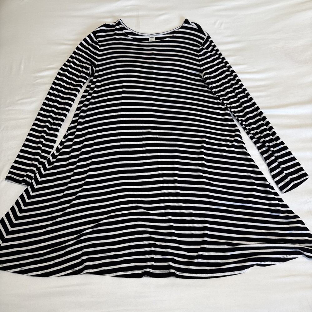 Old Navy Black White Stripe Long Sleeve Dress Womens Size Large Stretch Comfort